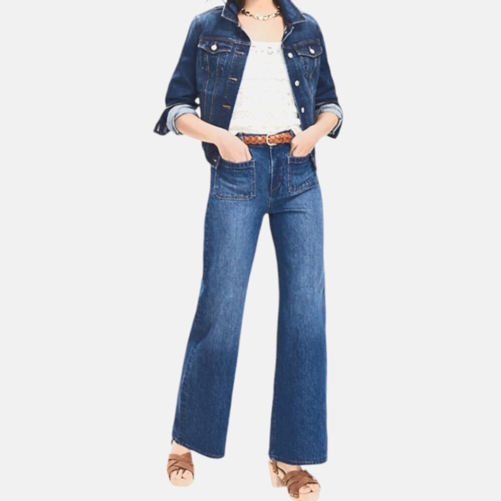 Michael Kors Selma Wide Leg High Rise Patch Pocket Light Wash Jeans Plus Size 20